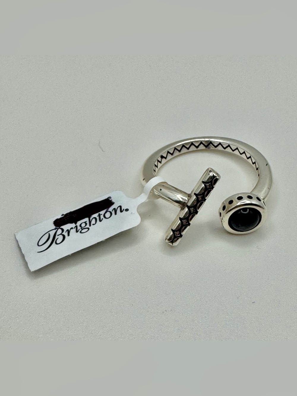 Brighton Sterling Silver Open Ring with Black Stone and Textured Bar - Picture 4 of 4